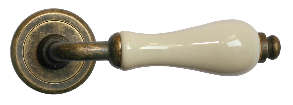 Ручка дверная CERAMICA R4 OBR/CHAMP раздельная на круглой розетке, цвет - бронза/шампань, латунь фото купить в Нижнем Новгороде