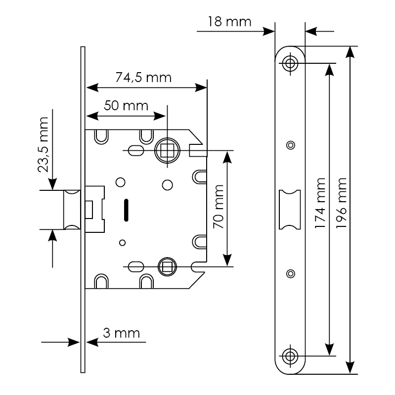 Защелка межкомнатная 1870P SN -IND SP-1 с ответной планкой, бесшумная сантехническая, цвет никель фото купить в Нижнем Новгороде