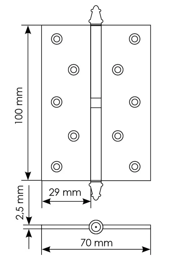 Петля разъемная карточная MS 100X70X2.5 L AB  стальная левая, врезная, цвет бронза, сталь фото купить в Нижнем Новгороде