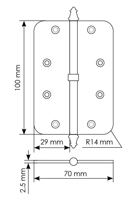 Петля разъемная MS-C 100X70X2.5 SG L левая с коронкой скругленная, врезная, цвет мат.золото, сталь фото купить в Нижнем Новгороде