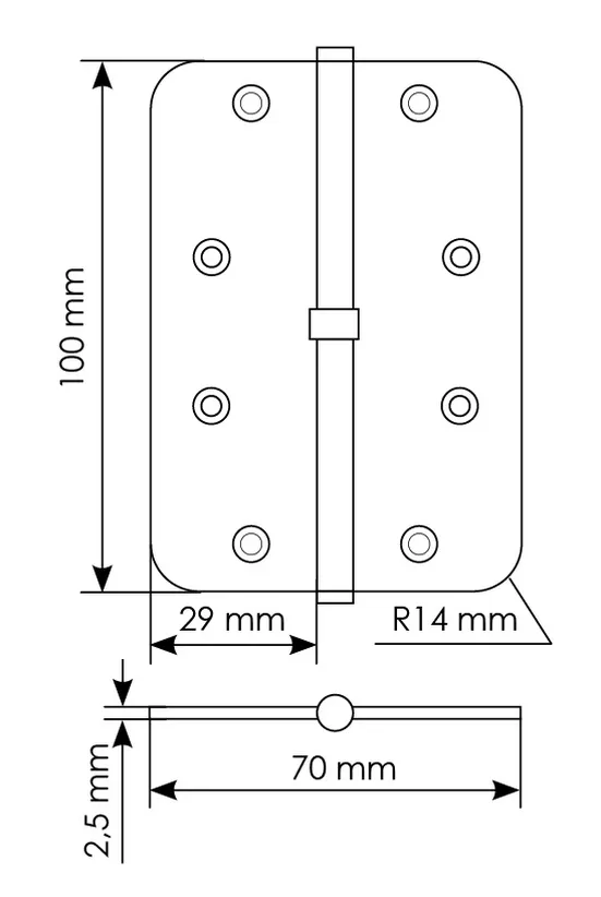 MSD-C 100X70X2.5 AB R, петля стальная скругленная правая без коронки, цвет - бронза фото купить в Нижнем Новгороде