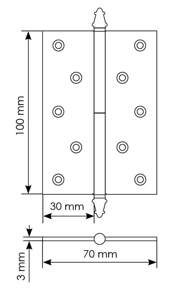 Петля разъемная латунная карточная  MB 100X70X3 SC R C с коронкой правая, врезная, цвет матовый хром фото купить в Нижнем Новгороде