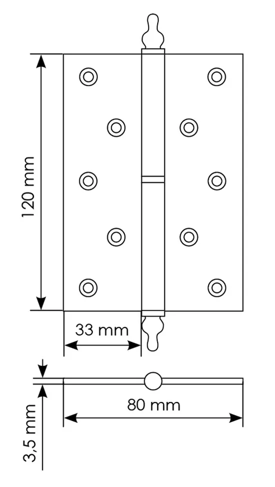 Петля карточная разъемная латунная MB 120X80X3.5 SG L C с коронкой левая, верзная, цвет матовое золото фото купить в Нижнем Новгороде