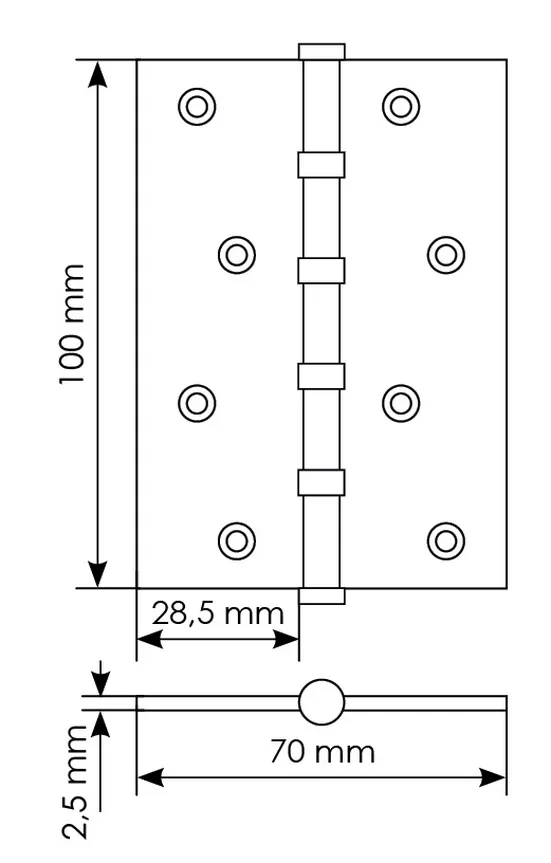 Петля универсальная карточная MS 100X70X2.5-4BB W стальная, врезная, цвет белый, сталь фото купить в Нижнем Новгороде