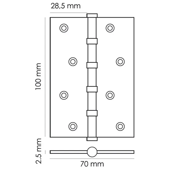 Петля карточная универсальная MS 100X70X2.5-4BB BL, врезная, цвет черный, сталь фото купить в Нижнем Новгороде