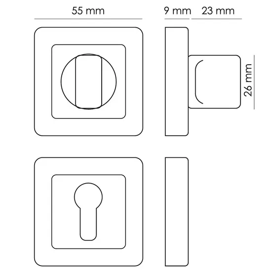 Завертка сантехническая MH-WC-S55 GR/PC квадратная цвет графит/хром фото купить в Нижнем Новгороде